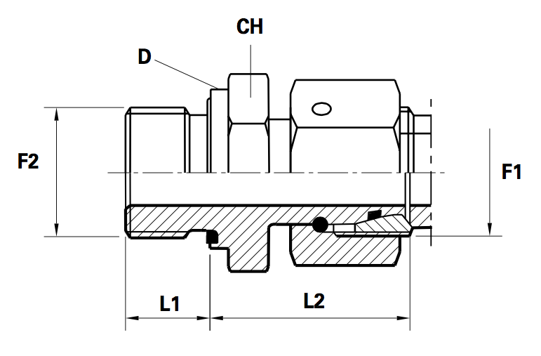 Inschroefkoppeling Standpijp met seal en O-ring E DIN3852 (Koppelingsmaat 1: L06, Koppelingsmaat 2: 1/8'')