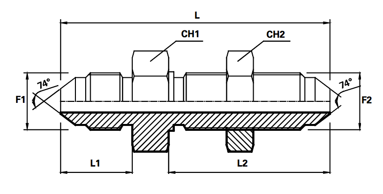 Rechte schotkoppeling met contramoer male JIC/male JIC (Koppelingsmaat 1: 9/16'', Koppelingsmaat 2: 9/16'')