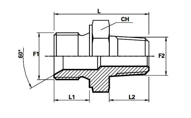 Adapter male BSPP-male BSPT (Koppelingsmaat 1: 1/2'', Koppelingsmaat 2: 1/4'')