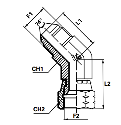 Adapter male JIC/female JIC wartel 45° (Koppelingsmaat 1: 1/2'', Koppelingsmaat 2: 1/2'')