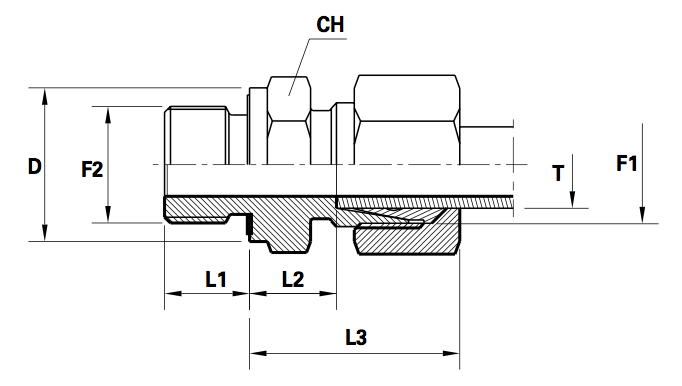 Rechte Male inschroefkoppeling met rubber seal E DIN 3852 Body only  (Koppelingsmaat 1: S30, Koppelingsmaat 2: M42x2)
