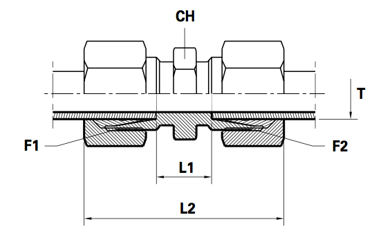 Rechte reduceerkoppeling  Male/Male DIN 24°Body only (Koppelingsmaat 1: L10, Koppelingsmaat 2: L08)