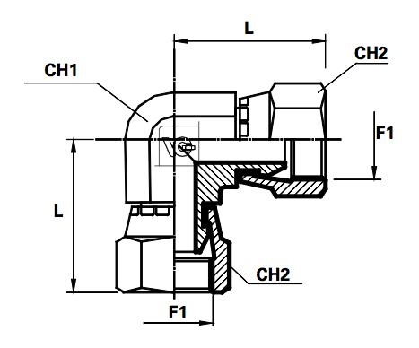 Haakse koppeling female/female BSPP SV60° Wartel (Koppelingsmaat: 1 1/4'')