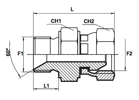 Rechte Reduceer Koppeling male BSP/female wartel BSP 60° ( 1/2  ''  3/4 '' )