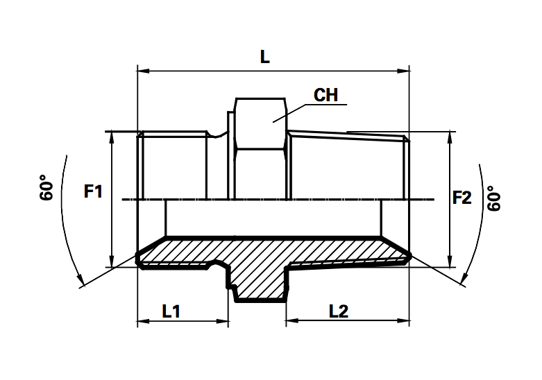 Adapter male BSPP-male BSPT (Koppelingsmaat 1: 1/4'', Koppelingsmaat 2: 1/2'')